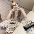 Miniatyrbillede 6 af 8: Pyjamasdragter tegneserieprint Bukser med brede ben til kvinder Sommer Tw Grey M