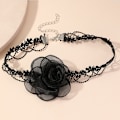 Miniatyrbillede 7 af 8: Fairy Style Temperament Sort Camellia Choker Langt bånd Vinta A2