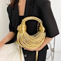 Miniatyrbilde 2 av 8: Håndvesker For Dame Håndvevde Nudler Poser Rope Knotted Pulled Ho Gold