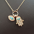 Pikkukuva 1 / 6: Fatima Palm kaulakoru Evil Eye Hamsa käsiketju riipus korut Gold