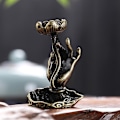 Miniatyrbillede 1 af 8: Ren kobber tilbagestrømning røgelse Buddha hånd lotus messing røgelse fr