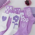 Pikkukuva 3 / 8: Muoti violetti väri puuvillainen urheilusukat naisille Sweet LoveHe C