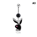 Pikkukuva 1 / 5: 1 PC Bunny Dangle Belly Ring kivetty CZ Gems kirurginen teräs A3