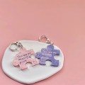 Miniatyrbilde 7 av 8: You Are My Missing Piece Alphabet Pendant Puzzle Keychain Key R Purple
