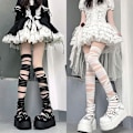 Miniatyrbillede 3 af 8: Kvinder Bandage Stripe Langstrømper Kvinde Lolita Jk Y2k Sexet White