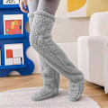 Miniatyrbillede 1 af 8: Over Knee High Fuzzy Long Socks Plysstrømper Ben Gray