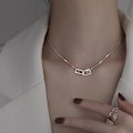 Miniatyrbilde 3 av 5: Dobbeltlags firkantet halskjede blinkende diamant geometrisk kraveben Gold