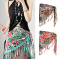 Miniatyrbilde 2 av 8: Boho dusk trekant skjerf kvinner vintage blomstertrykt blonde midje A5