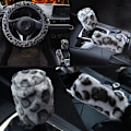 Miniatyrbilde 5 av 5: 3 stk /sett Leopard Fluff Plysj rattdeksel Beige