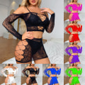 Miniatyrbilde 3 av 5: Sexy Undertøy Hule Langermet skjørt Undertøy Nattøy Sexy Black