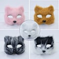 Miniatyrbillede 2 af 8: 1PC Ræv Maske Pels Halv Ansigt Dyr Simuleret Kat Maske Hallowee Multicolor
