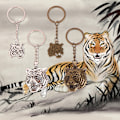 Miniatyrbillede 2 af 8: Dobbeltsidet Tiger Head nøglering dyrestatue vedhæng nøglering C