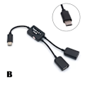Miniatyrbilde 1 av 5: Micro USB/Type C til Dual Port HUB Cable Y Splitter for nettbrett P B