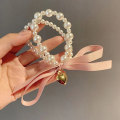 Pikkukuva 7 / 8: Muoti Bowknot Heart Pearl Rannekoru Scrunchie Sweet Elegant Br Black