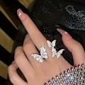 Miniatyrbilde 1 av 6: Rhinestones Crystal Sparkling Butterfly Åpen Ring Justerbar Vi