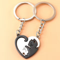 Pikkukuva 3 / 8: 1Pair e Cat avaimenperä Patchwork Heart Pyöreä Couple Lovers Keyrin A4
