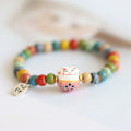 Miniatyrbillede 1 af 5: Fashion e Lucky Cat armbånd til piger Justerbar farverig perle A3