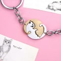 Pikkukuva 5 / 8: 1Pair e Cat avaimenperä Patchwork Heart Pyöreä Couple Lovers Keyrin A3