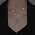 Miniatyrbillede 3 af 7: Pearl Tassel Justerbar Halskæde til Kvinder Fransk Simple Clavic Silver