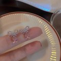 Miniatyrbild 1 av 8: Elegant utsökt rosa zirkon hjärta rosett örhängen romantiska B