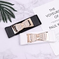 Miniatyrbillede 2 af 8: Bred elastisk linning Rhinestone sløjfe knude dame korset bælte W White