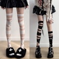 Miniatyrbillede 2 af 8: Kvinder Bandage Stripe Langstrømper Kvinde Lolita Jk Y2k Sexet White