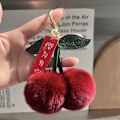 Miniatyrbilde 1 av 8: e Plysj Ball Cherry Key Chain Cartoon Ball Car Key Chain Pendan Wine red