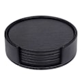 Miniatyrbillede 4 af 5: 6-pak Vendbare Glasunderlag Sort PU-Læder med Holder sort black