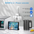 Pikkukuva 2 / 5: Useita pistorasioita yksittäisillä kytkimillä, pistorasia USB-C 3 pistorasialla ja 3 USB-laturilla, seinäpistorasia useilla USB-pistorasioilla, lyhyt kaapeli
