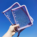 Miniatyrbild 5 av 8: A6 Ringpärmomslag Transparent PVC Notebook Skal med Dragkedja Glitter Planner Pärm Mapp Sparkling Budget Pärm för Kontant Budget System Rosa Pink A6