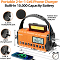 Miniatyrbild 5 av 6: Nödradio, NOAA Vädervarning, Solhandvev AM/FM Radio för Överlevnad, 10000MAH Uppladdningsbart Batteridriven Radio, Klocka SOS Alarm & Ficklampa Orange