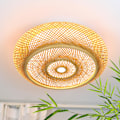 Miniatyrbild 1 av 5: Taklampa i bambu, LED-taklampa i trä, fjärrkontroll, dimbar, handvävd bambu, naturlig, 9W, retro taklampa, rotting bambu, 40 cm