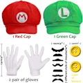 Miniatyrbillede 4 af 5: IC Super Mario Bros Mario og Luigi Hatte Kasketter Overskæg Handsker Knapper Cosplay Kostume-XF3-