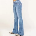 Miniatyrbilde 1 av 8: Dame Lav Utsvingte Jeans Stretch Jeansbukser Bell Bottoms Lyseblå Lyseblå Ljusblå S