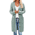 Miniatyrbillede 1 af 5: Dame Langærmet Kabelstrikket Lang Cardigan Åben Foran Trøje med Knapper Yderbeklædning Grøn green 2XL