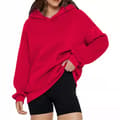 Ledige løse hettegensere dame ensfarget langermet oversized sweatshirt rød Red Red-FF- Red 5XL