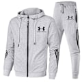 Miniatyrbillede 1 af 7: Mænd Under Armour Sport Hættetrøje & Bukser Sæt Langærmet Fuld Lynlås Hoodie Sweatshirt Jakke + Joggingbukser Træningssæt Grå Grey 4XL