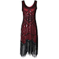 Pikkukuva 1 / 3: Mekko Great Gatsby Teemajuhlat Paljetit Hapsut Vintage Mekko Musta punainen Black red L