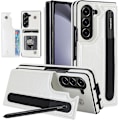 Miniatyrbillede 1 af 5: Z Fold 5 Etui, PU Læder Pung Etui Kompatibel Samsung Galaxy Z Fold 5 Med S Pen Holder, Kortlommer & Stativ White-XF4-