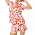 Miniatyrbillede 1 af 3: Pyjamassæt til Kvinder, 2-delt Knap-Ned Abe Strandshorts Sæt Y2k Loungewear Pjs til Jul Thanksgiving Gaver Rød-B Red-B M