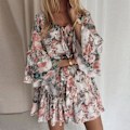 Pikkukuva 5 / 5: Naisten Boho Minimekko Kukka Kesämekko Tunikamekko Vapaa-ajan Mekko Skater-mekko, vaaleanpunainen, XL