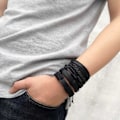 Miniatyrbillede 2 af 5: 5-pak Håndlavede Læderarmbånd Herrearmbånd Sort Sort