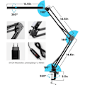 Miniatyrbillede 4 af 5: LED-Skrivebordslampe, 14W Foldbar Arkitektlampe med Klemme, 10 Lysstyrkeniveauer x 3 Farvetilstande, Justerbar Bordlampe, Øjenbeskyttelse