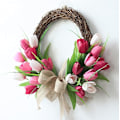 Miniatyrbild 4 av 5: 1 st rosa simulerad blomsterkrans knopp tulpan krans plast-XF3-