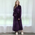 Miniatyrbilde 1 av 3: Dame Lang Morgenkåpe Dame Mikrofiber Vinter Varm Fluffy Morgenkåpe Badstu Kåpe Nattøy Julegave - Lilla L