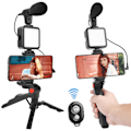 Miniatyrbilde 1 av 8: Vlogging Videopakke med Stativ Mikrofon LED-lys Telefonholder