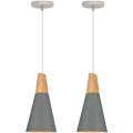 Miniatyrbilde 1 av 5: Moderne enkel taklampe i metall og tre, justerbar DIY-pendellampe, 2 stk, grå