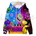 Miniatyrbillede 1 af 5: Angry Geometry Dash Hættetrøjer til børn, Tegneserie Spil Sweatshirts til børn, 3D Print Hættetrøje, Pullovers til piger og drenge Grøn Green 140