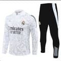 2425 Ny Real Madrid Fotboll Långärmad Halv Blixtlås Vuxen & Barn Träningströja Vit-grå White-gray L