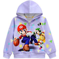 Miniatyrbild 1 av 3: Super Mario Bros 3D-tryck Barn Hoodie Jacka Rock Långärmad Tecknad Casual Full Zip Hooded Toppar Ytterkläder C C 5-6 Years